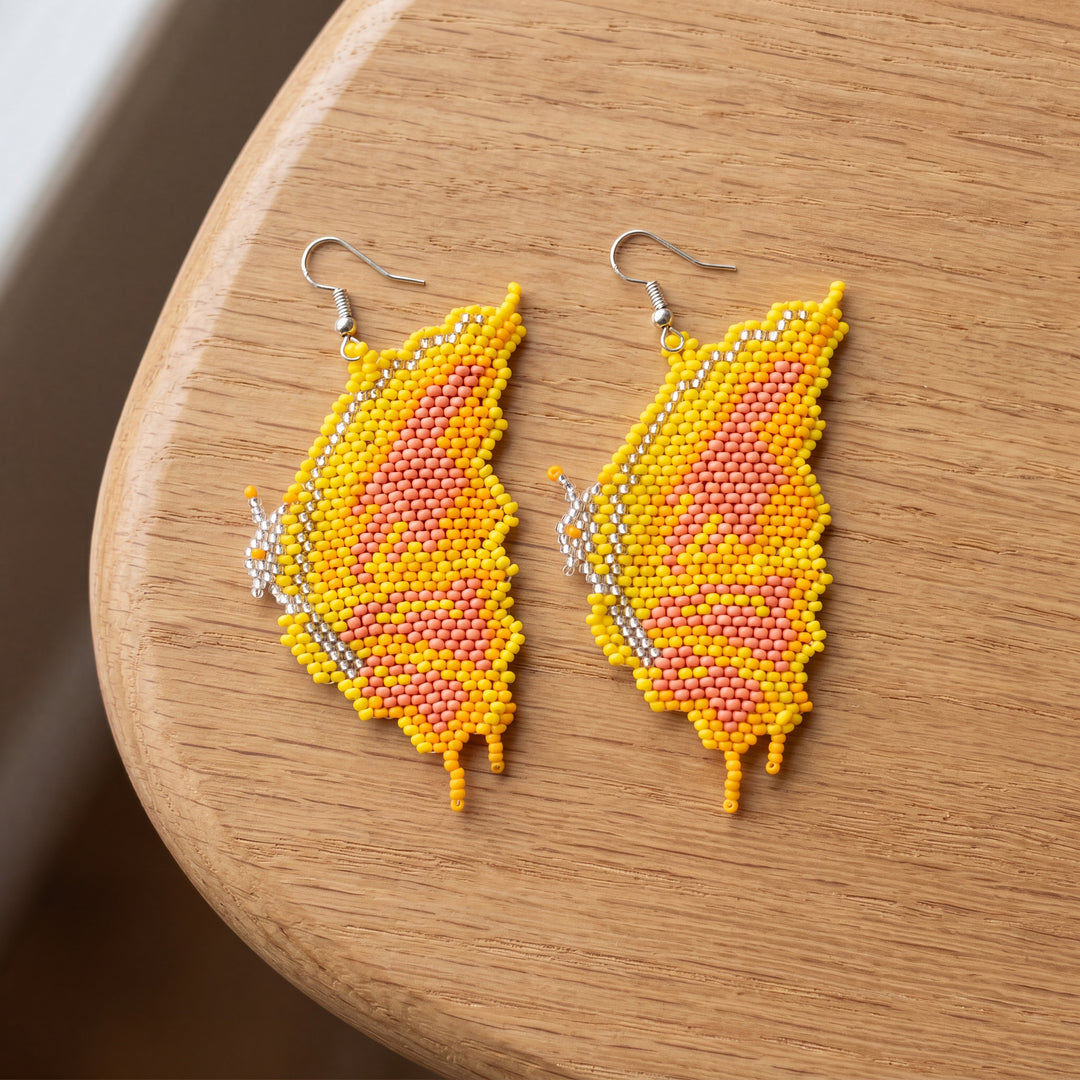 Beaded Feather Earrings — Harvest Colourways