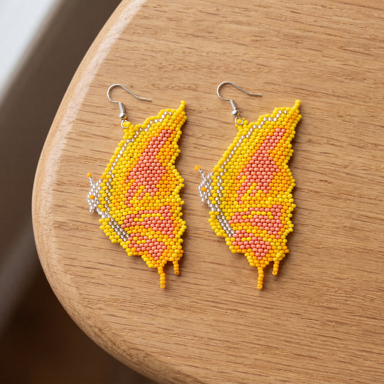Beaded Feather Earrings — Harvest Colourways