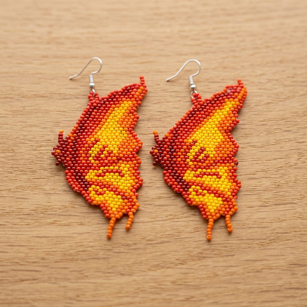 Flame Feather Beaded Earrings