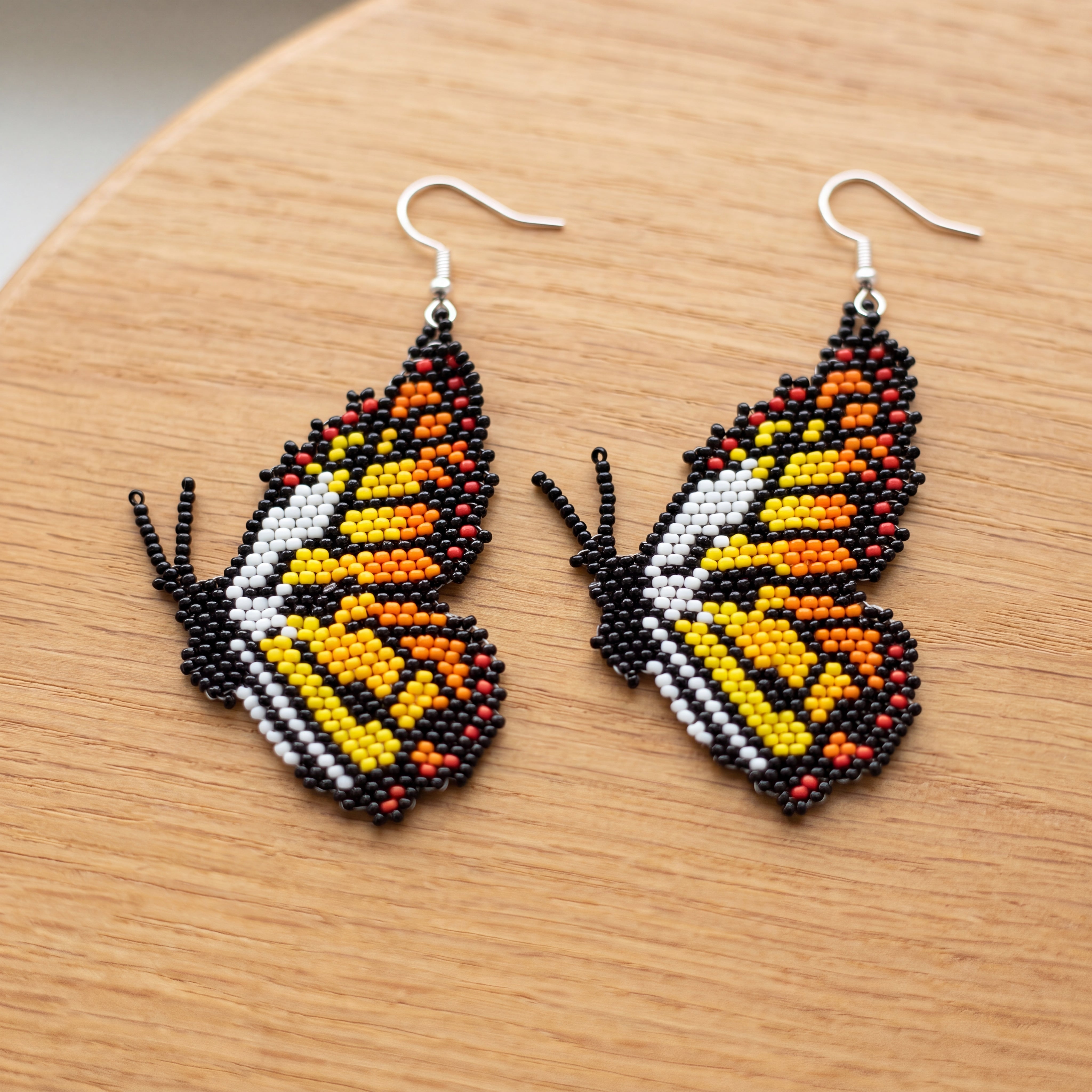 Red & White Butterfly Beaded Earrings