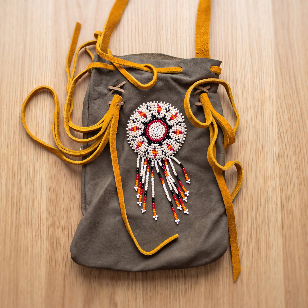 Beaded Suede Phone Pouch ~ Sage & Fringe Rosette