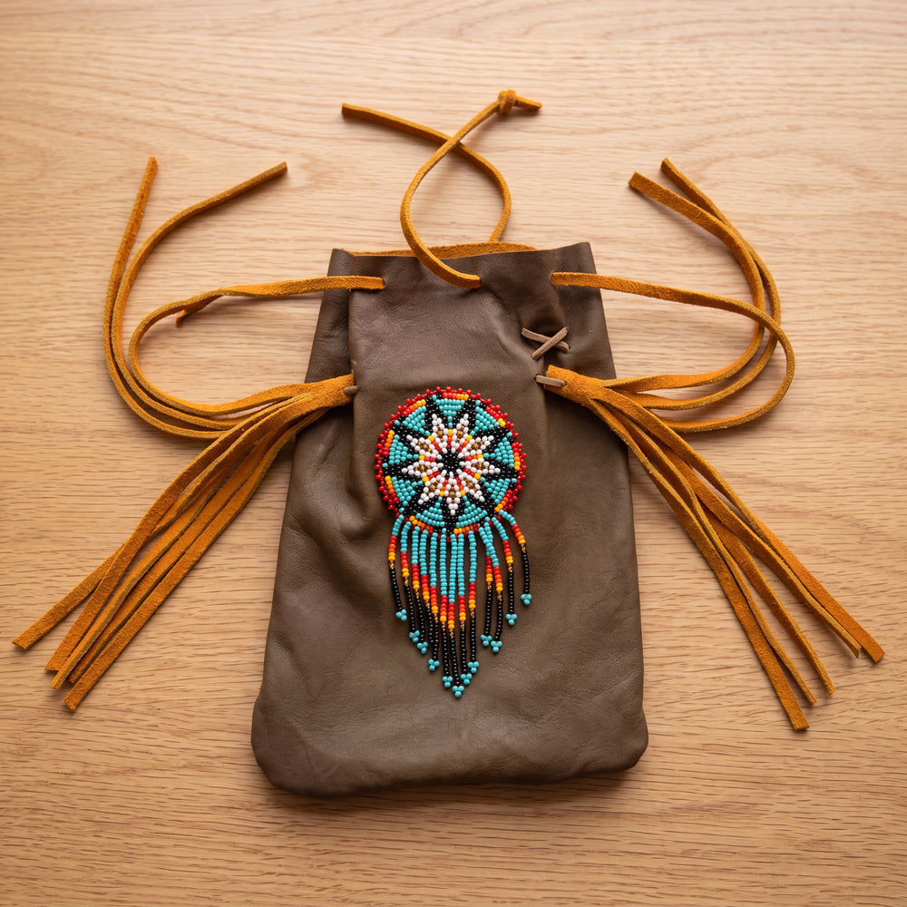 Beaded Suede Phone Pouch ~ Sage & Fringe Rosette