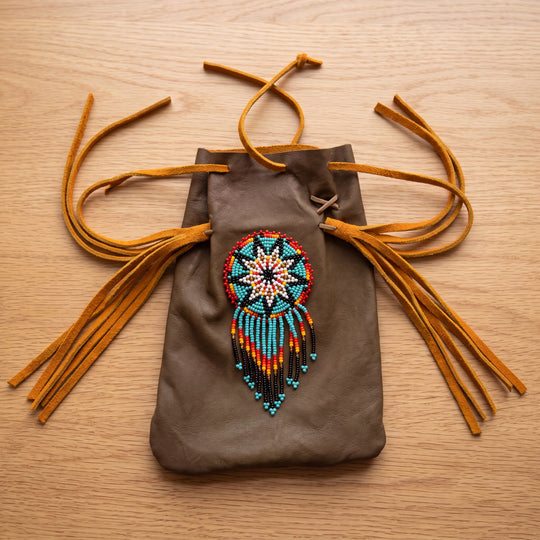 Beaded Suede Phone Pouch ~ Sage & Fringe Rosette