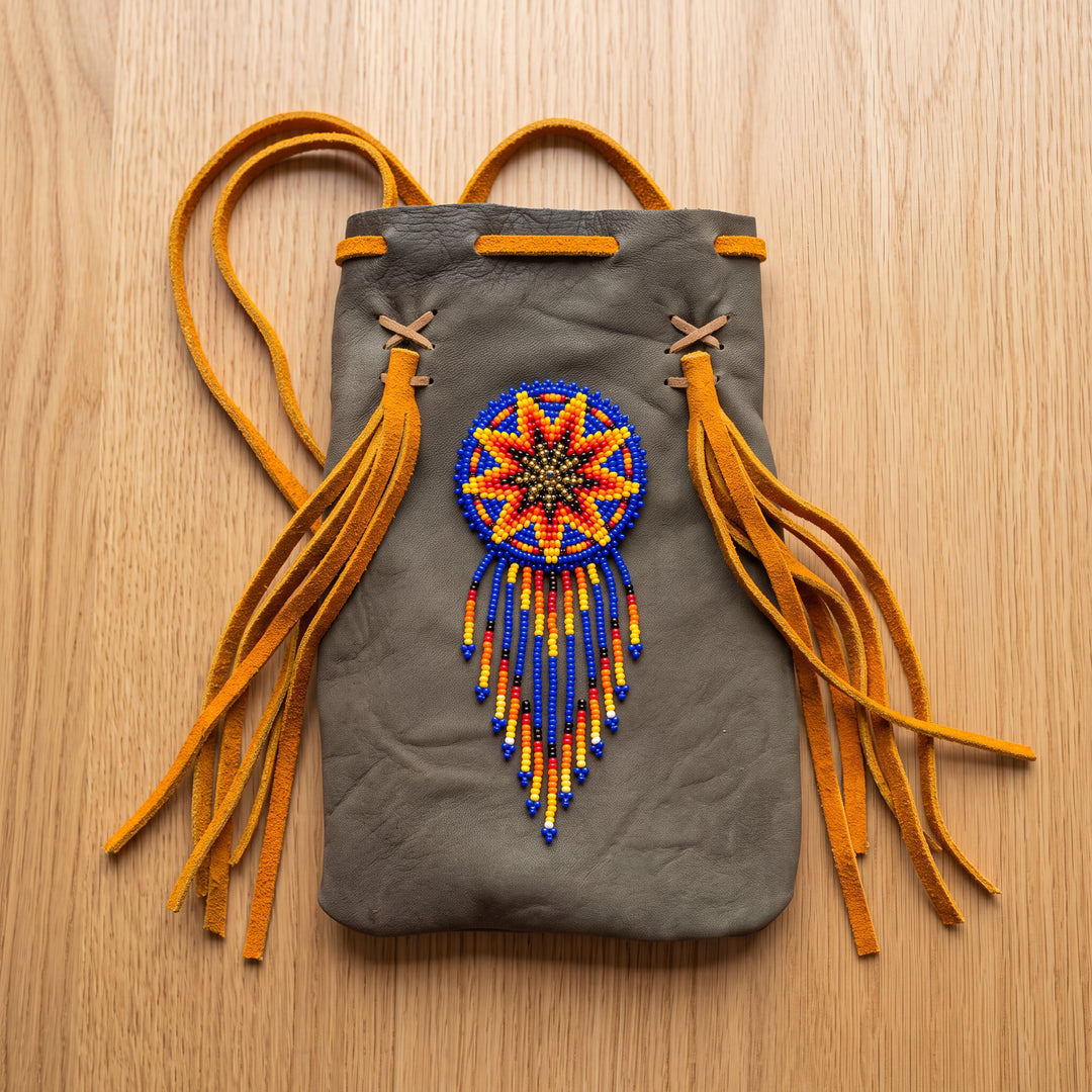 Beaded Suede Phone Pouch ~ Sage & Fringe Rosette