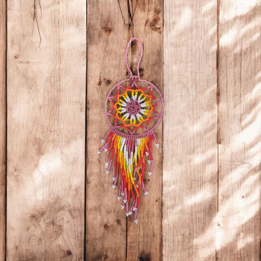 Pink and  white yellow ,Celestial Beaded Handmade Dreamcatcher