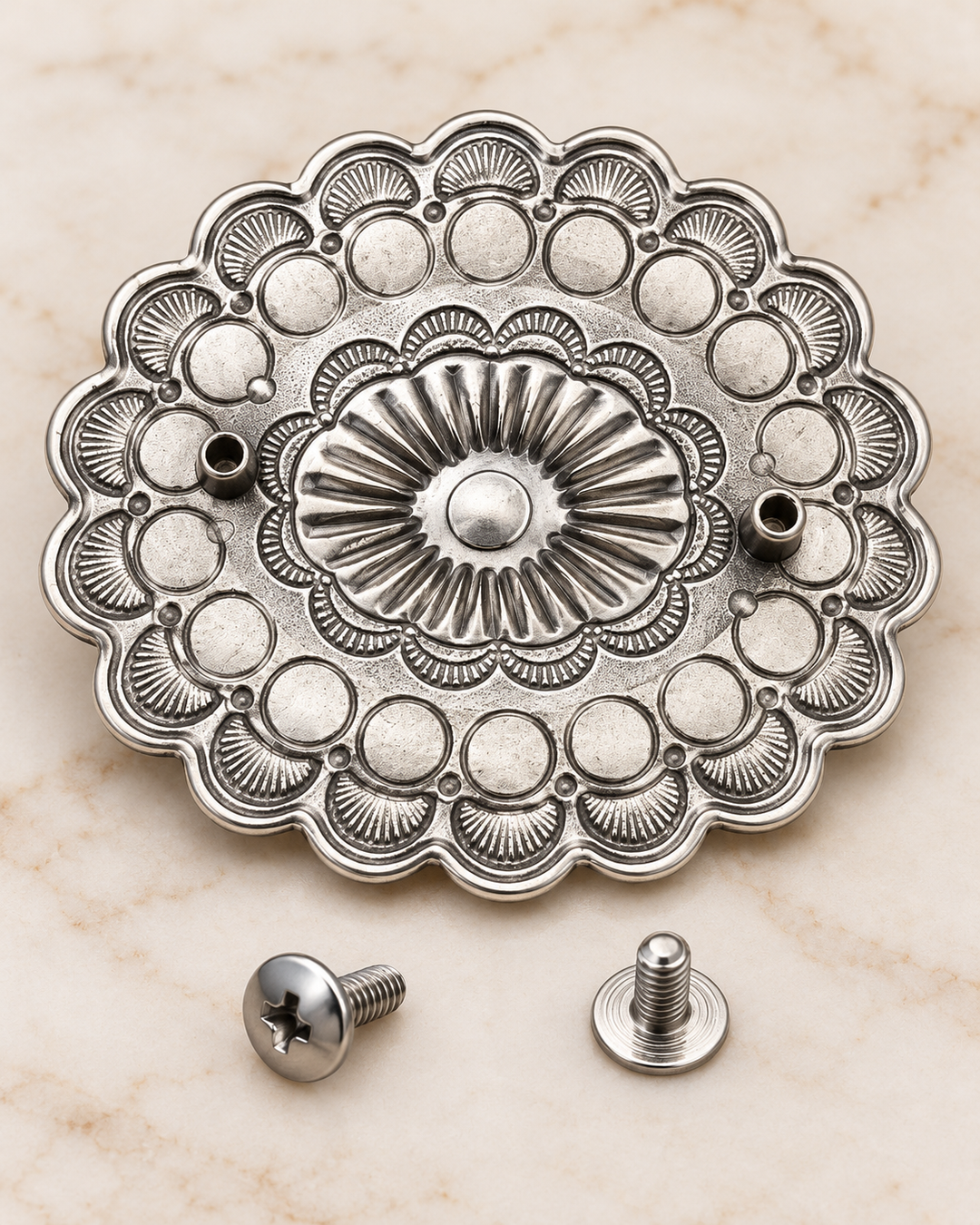 Traditional Silver -Tone Turquoise Concho for Belts and Regalia - 8cm x 6cm (3.15 x 2.36 inch