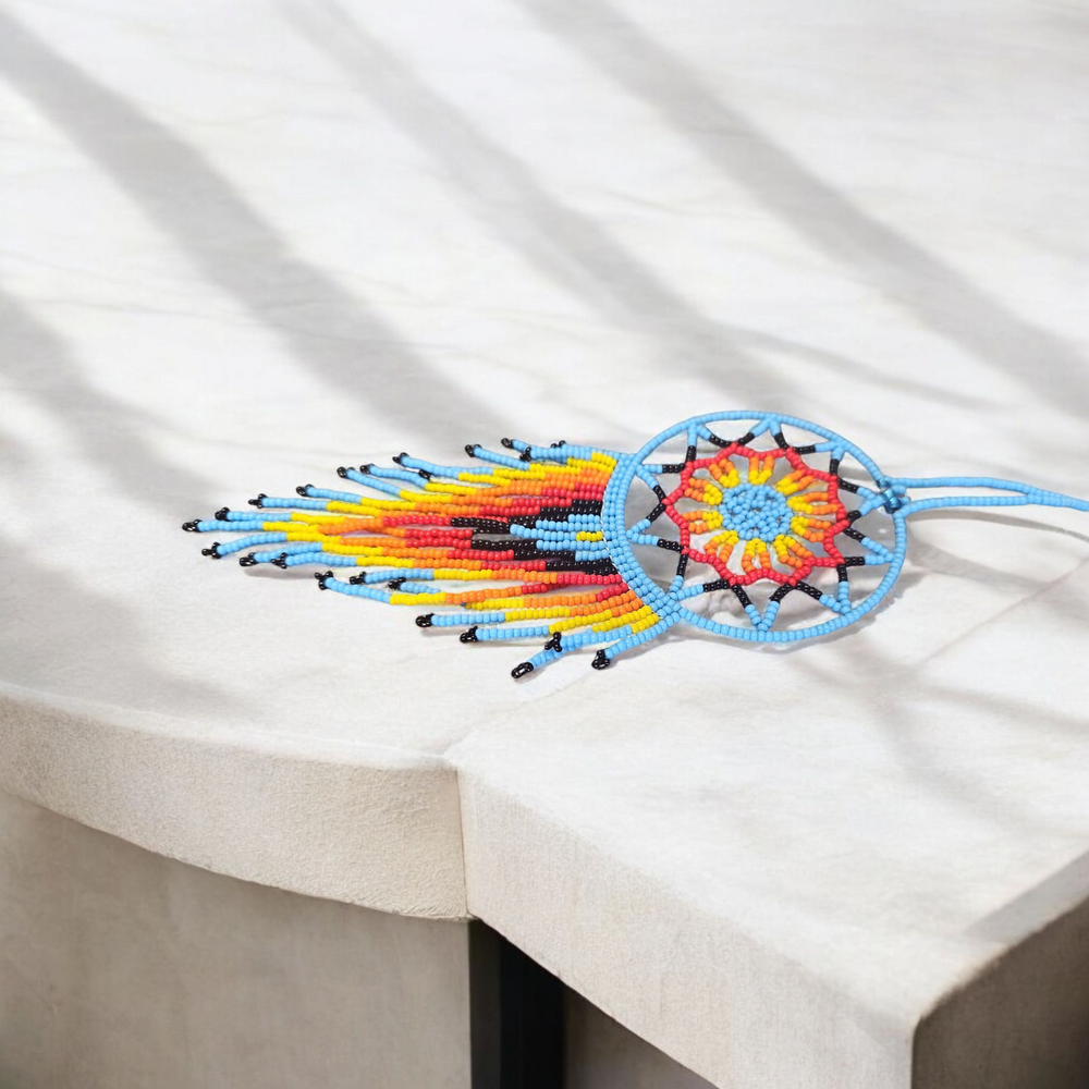 Sky blue yellow ,Celestial Beaded Handmade Dreamcatcher