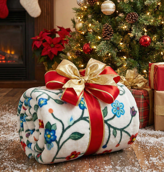 Anishinaabe Enchantment" biege  Floral Plush Throw Blanket