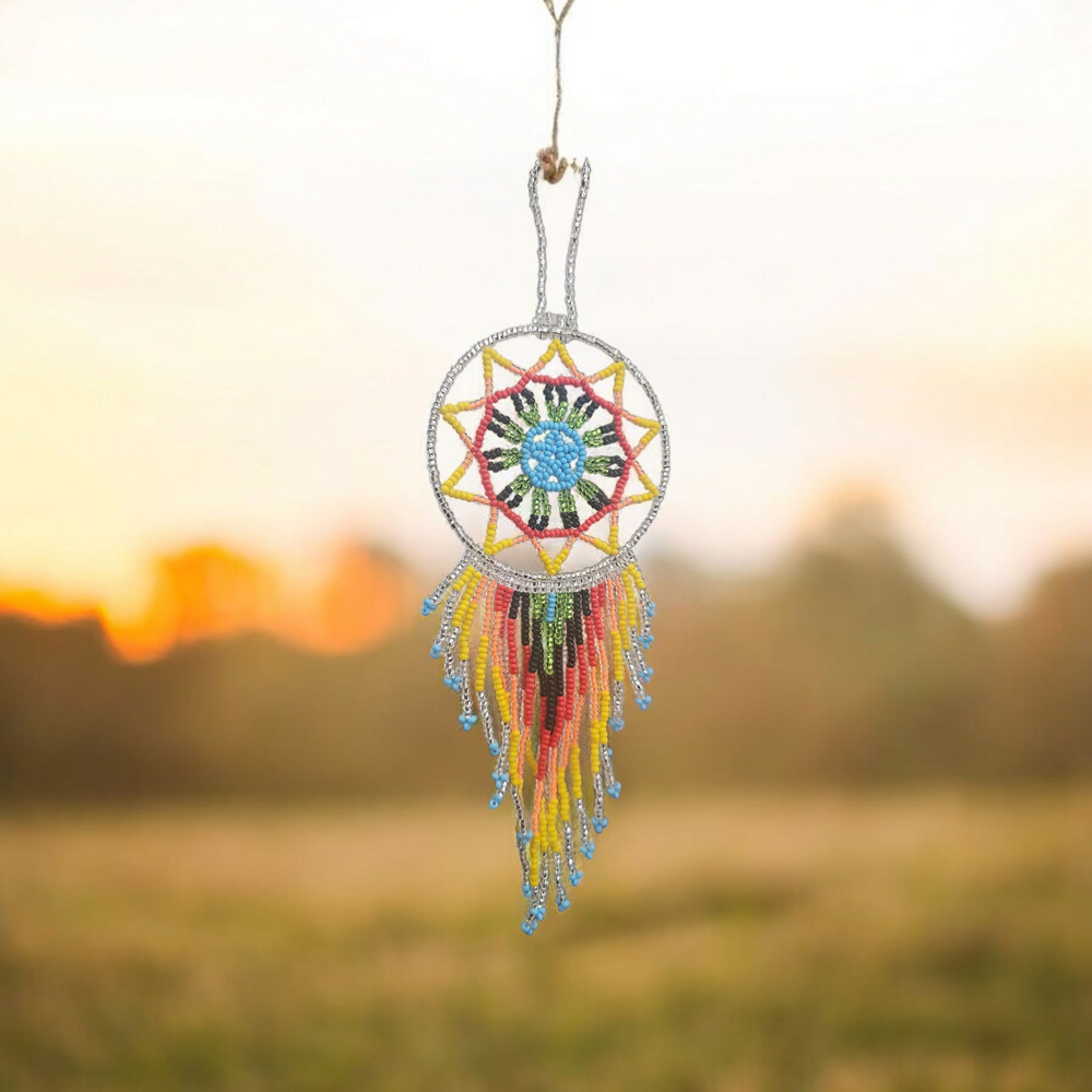 Silver and yellow   red,Celestial Beaded Handmade Dreamcatcher