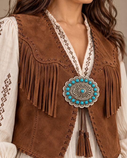 Traditional Silver -Tone Turquoise Concho for Belts and Regalia - 8cm x 6cm (3.15 x 2.36 inch