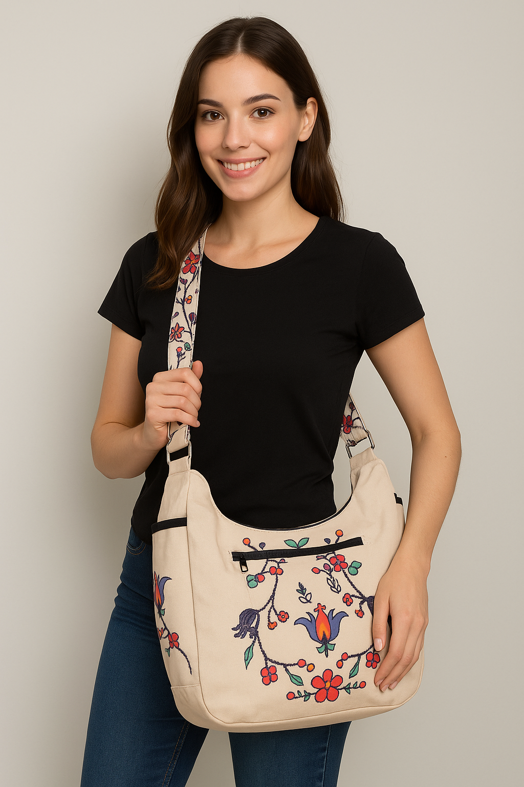 Blossomed Flower Crossbody Bag (Biege)