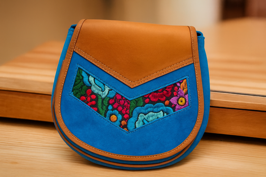 Blue arrow  Leather Embroidery  Crossbody Purse ( 8X7 INCH)