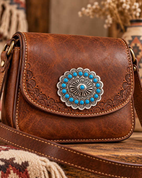 Traditional Silver -Tone Turquoise Concho for Belts and Regalia - 8cm x 6cm (3.15 x 2.36 inch