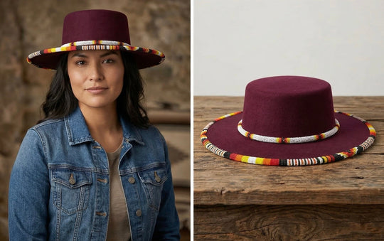 Size-60 Beaded Flat-Brim Felt Hats