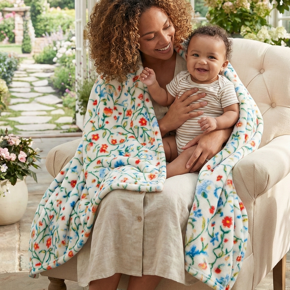 Anishinaabe Enchantment" biege  Floral Plush Throw Blanket