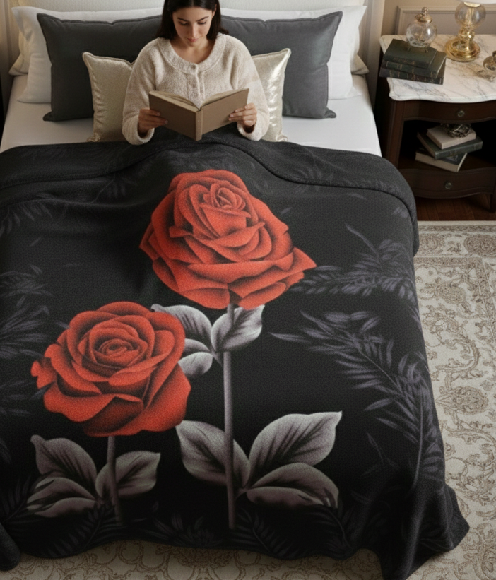 Midnight Roses Plush Blanket