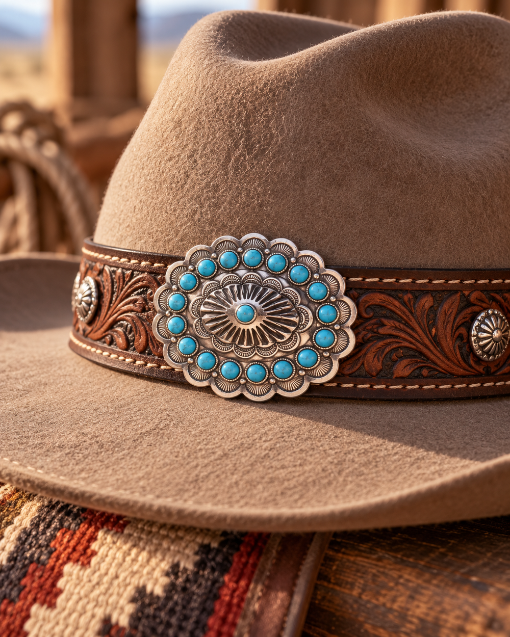 Traditional Silver -Tone Turquoise Concho for Belts and Regalia - 8cm x 6cm (3.15 x 2.36 inch