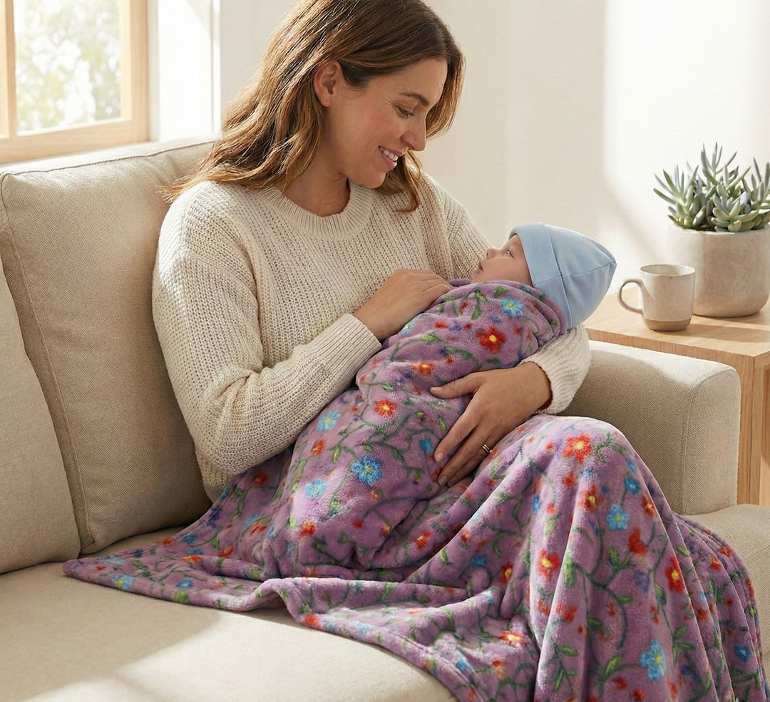 Anishinaabe Enchantment" Purple Floral Plush Throw Blanket