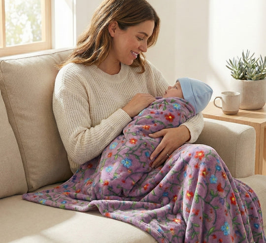 Anishinaabe Enchantment" Purple Floral Plush Throw Blanket