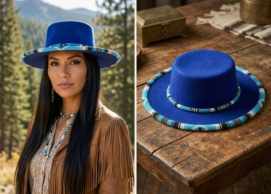 Size-60 Beaded Flat-Brim Felt Hats