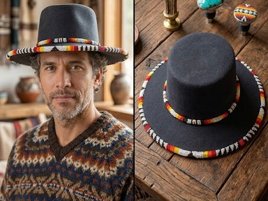 Size- 56 Beaded Flat-Brim Felt  Hat
