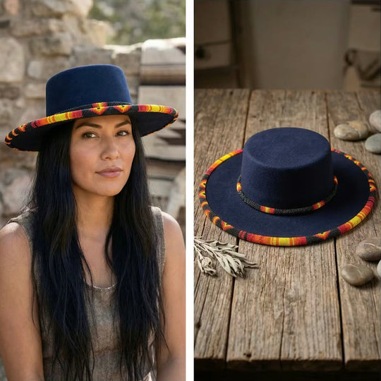 Size-60 Beaded Flat-Brim Felt Hats
