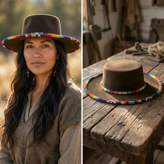 Size-60 Beaded Flat-Brim Felt Hats