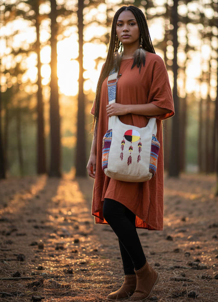 Medicine Wheel Embroidered Crossbody Bag
