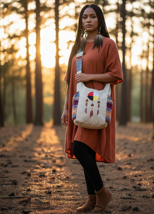 Medicine Wheel Embroidered Crossbody Bag