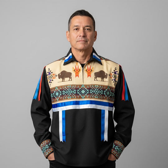 Blue and Beige Ribbon Shirt